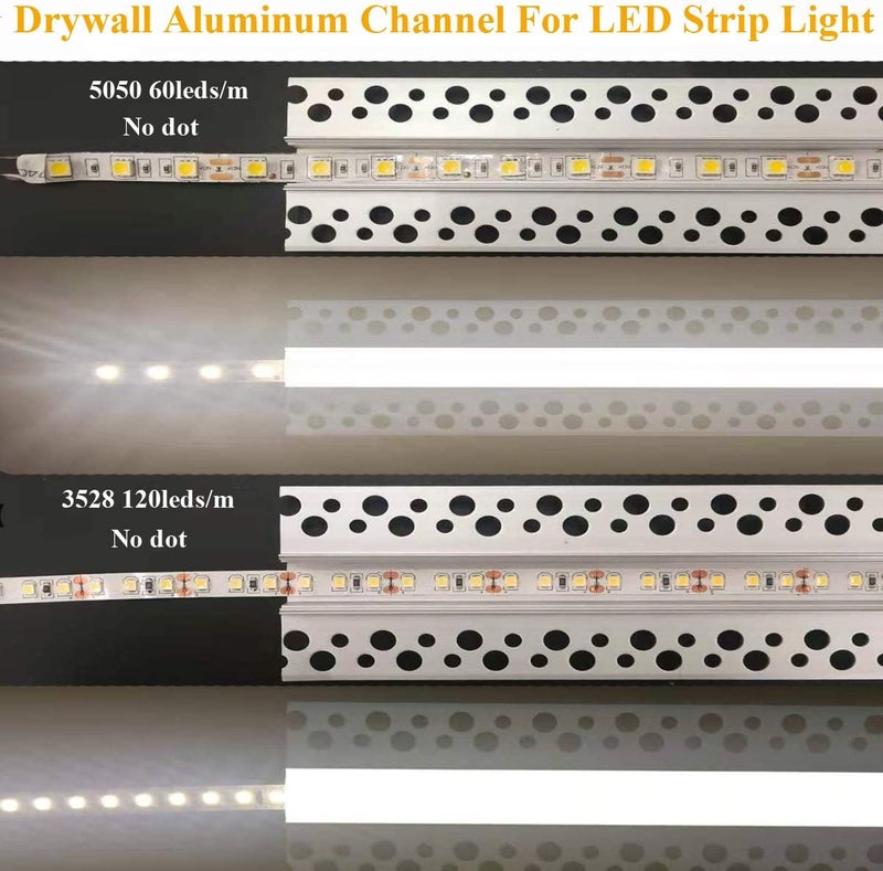 LIGHTOTECH 6Pack 6.6FT/2 Meter Plaster-in LED Drywall Aluminum Channel with Flange for 12mm Strip Lights, Recessed Aluminium LED Profile with Clip-in Diffuser and End Caps - Image 5